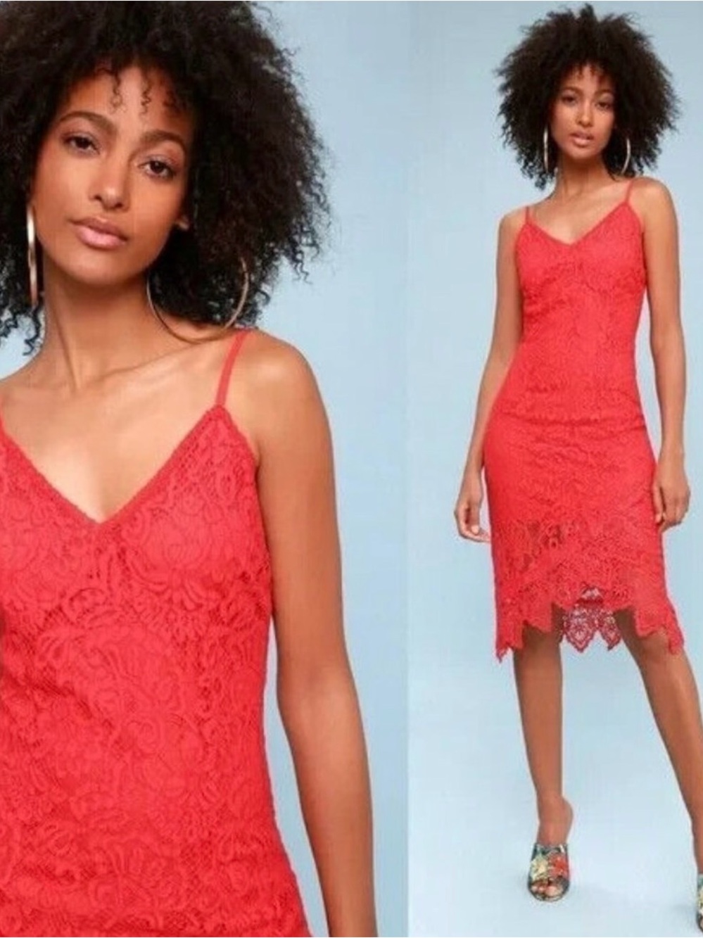 BB Dakota RSPV Red Lace Spaghetti Strap Midi Dress